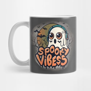 Cute Ghost Jamming to Spooky Tunes Halloween Music Mug